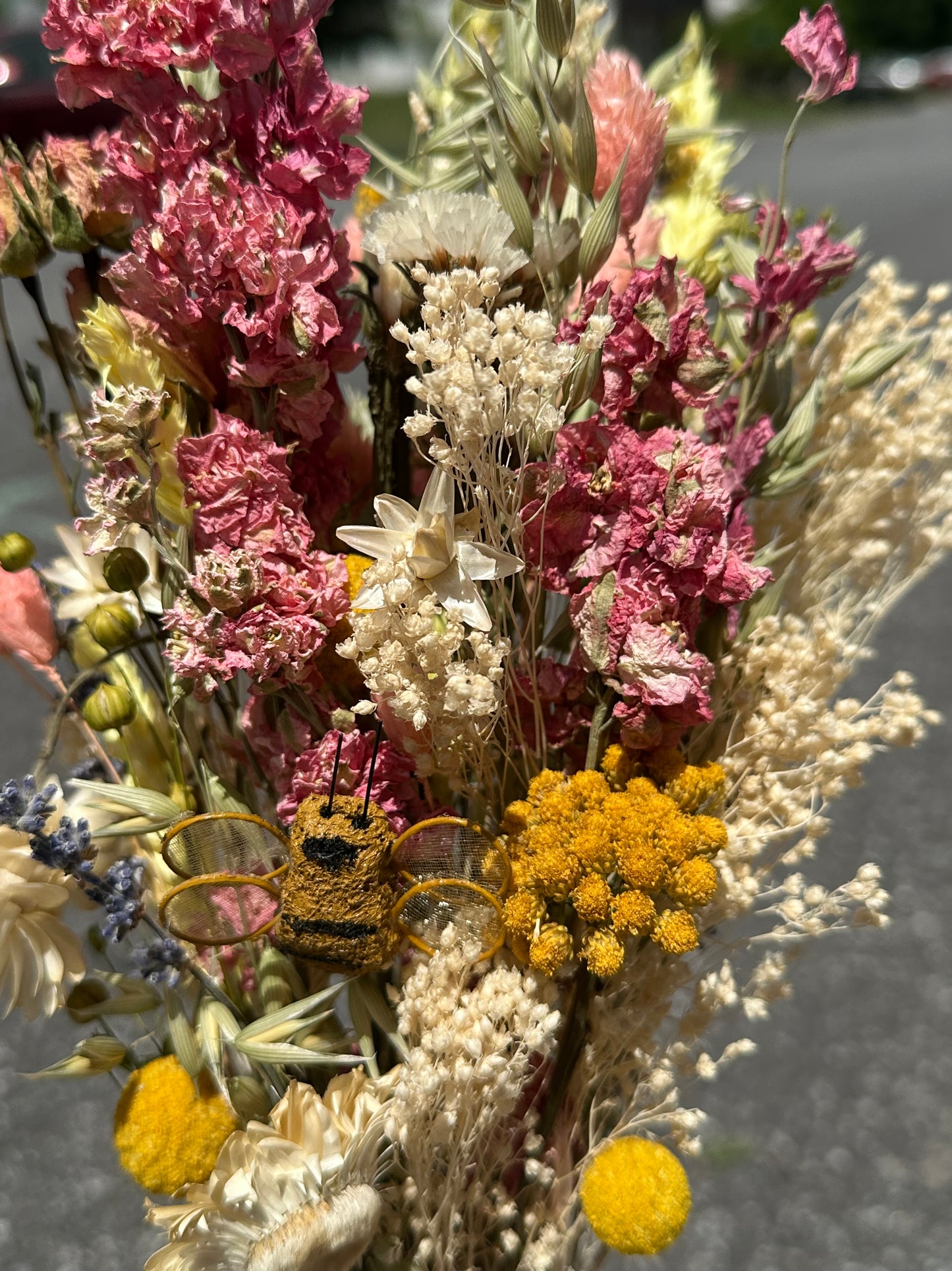 Pink Lemonade Dried Bouquet with Bumble Bee