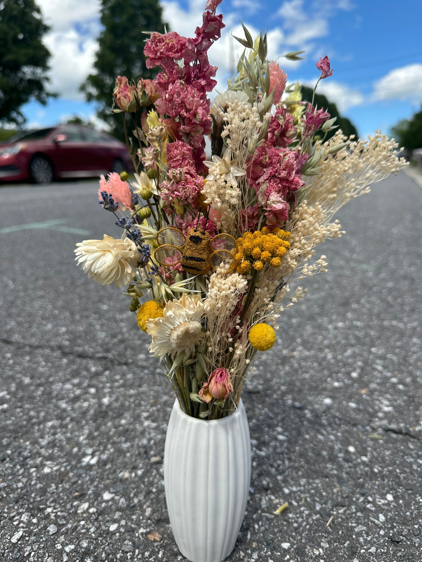 Pink Lemonade Dried Bouquet with Bumble Bee