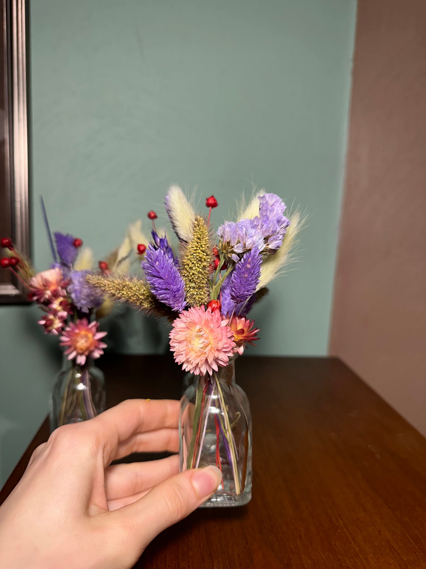 Pink/Purple/Green Dried Bud Vase