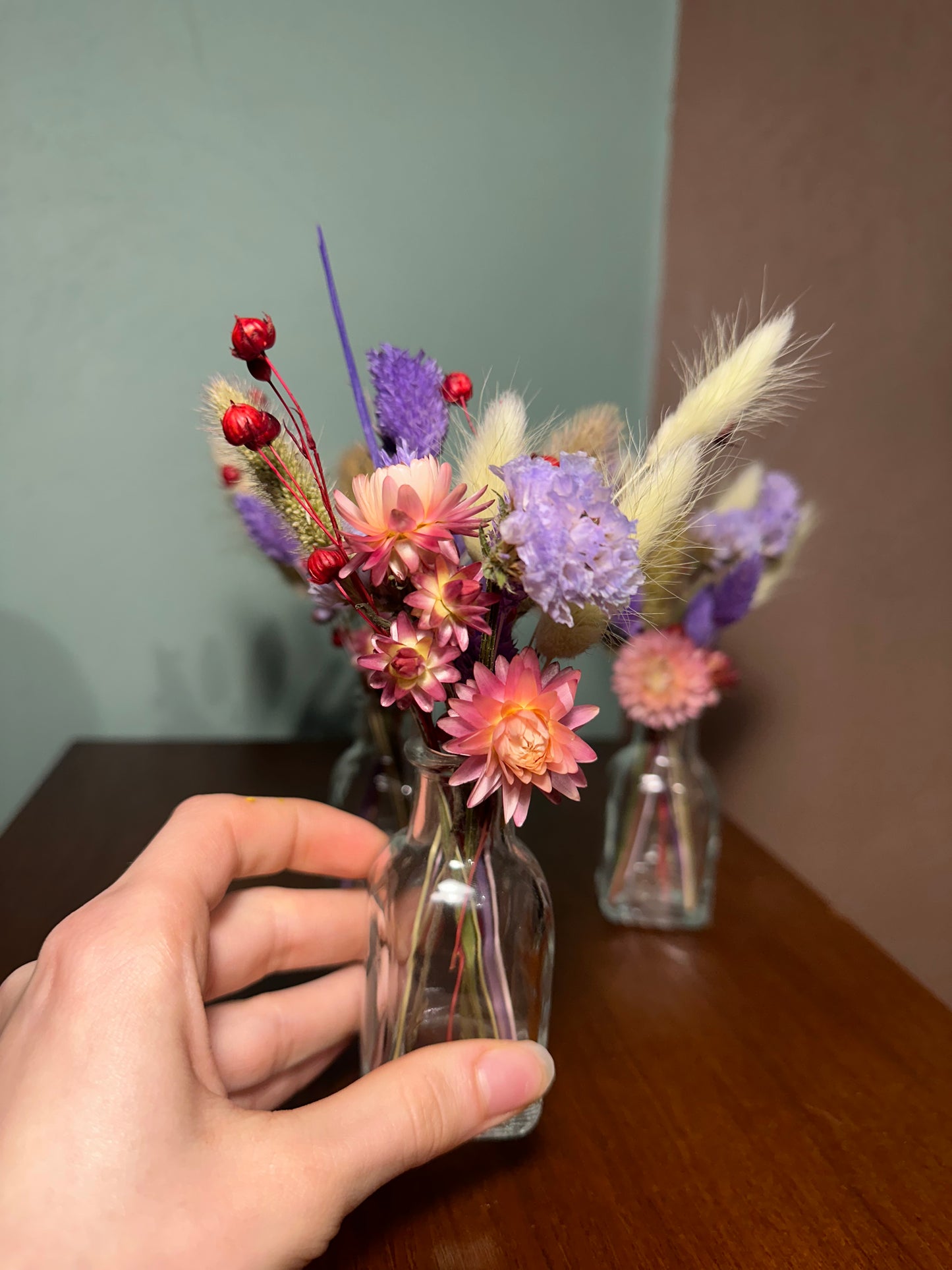 Pink/Purple/Green Dried Bud Vase