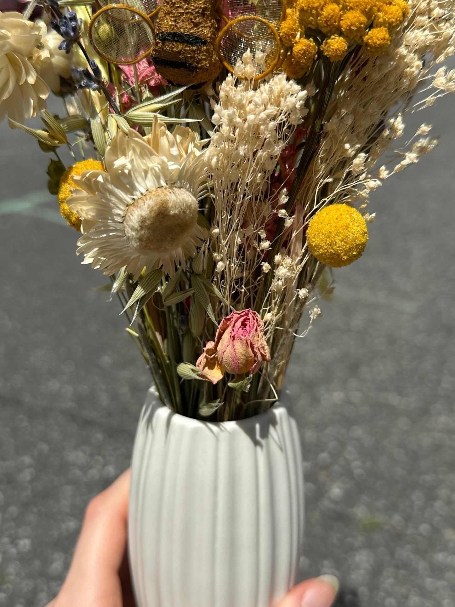 Pink Lemonade Dried Bouquet with Bumble Bee