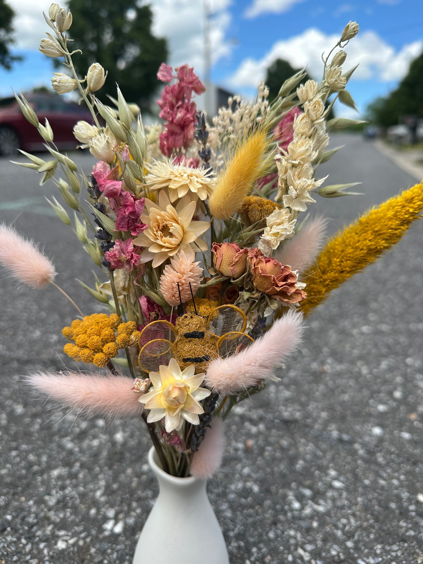 Pink Lemonade Dried Bouquet with Bumble Bee