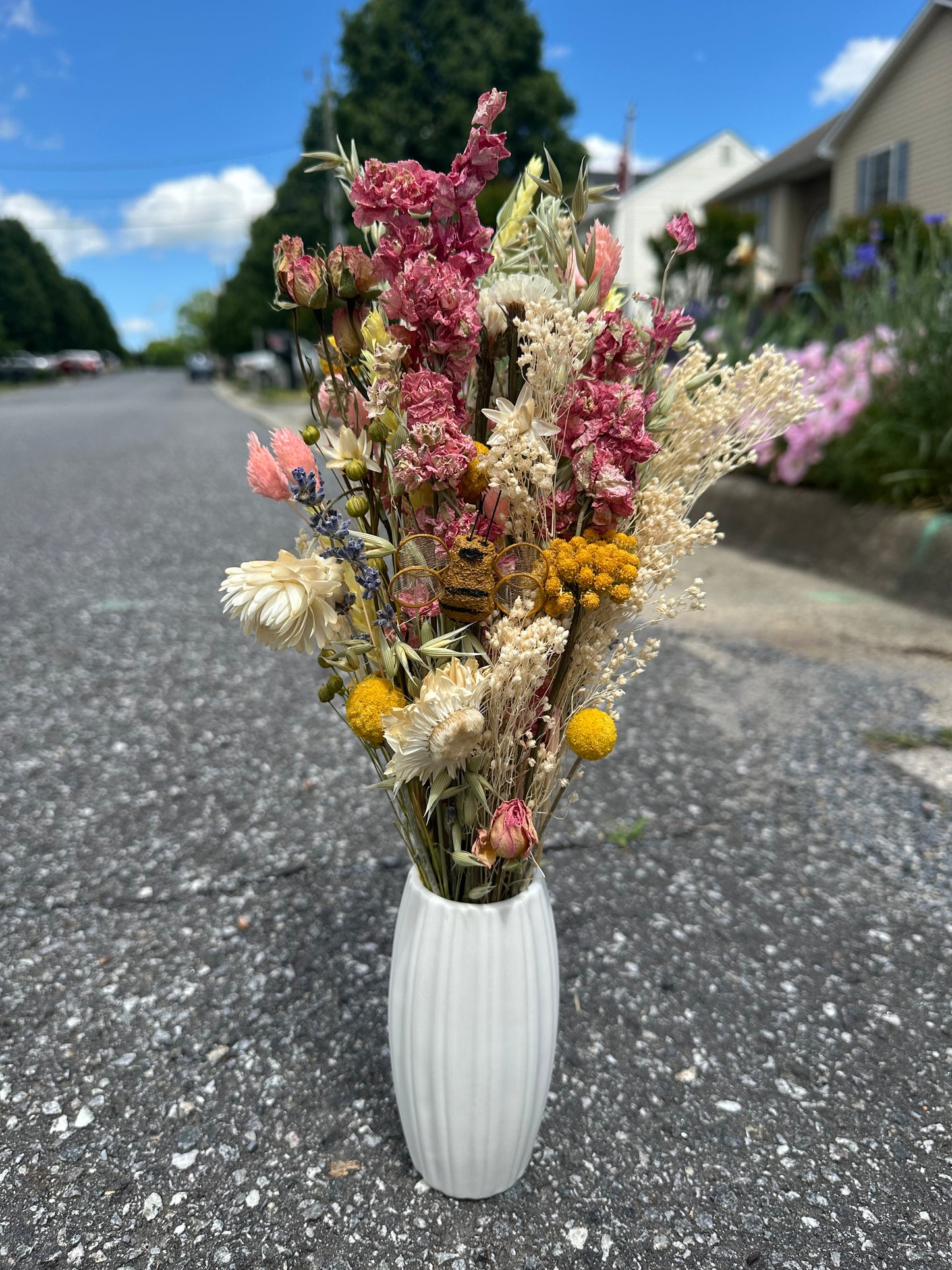 Pink Lemonade Dried Bouquet with Bumble Bee