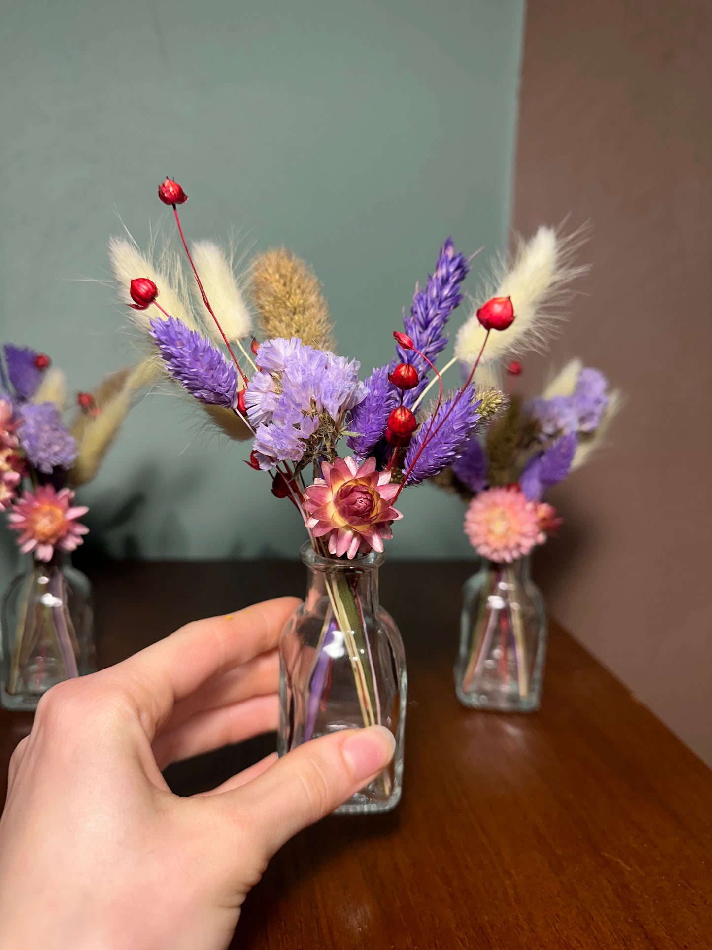 Pink/Purple/Green Dried Bud Vase