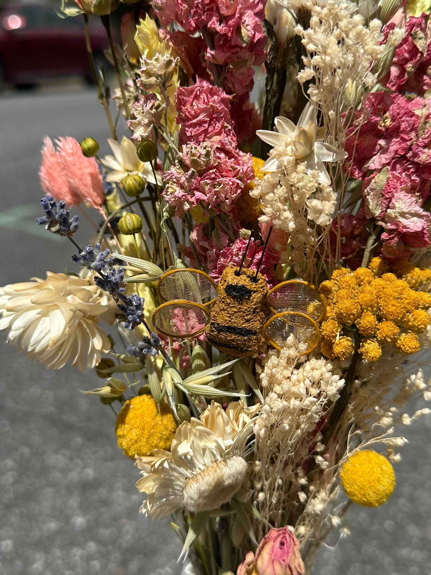 Pink Lemonade Dried Bouquet with Bumble Bee