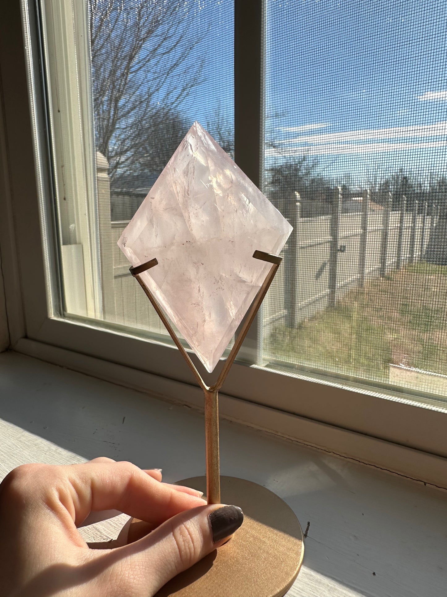 Rose Quartz Diamond + stand