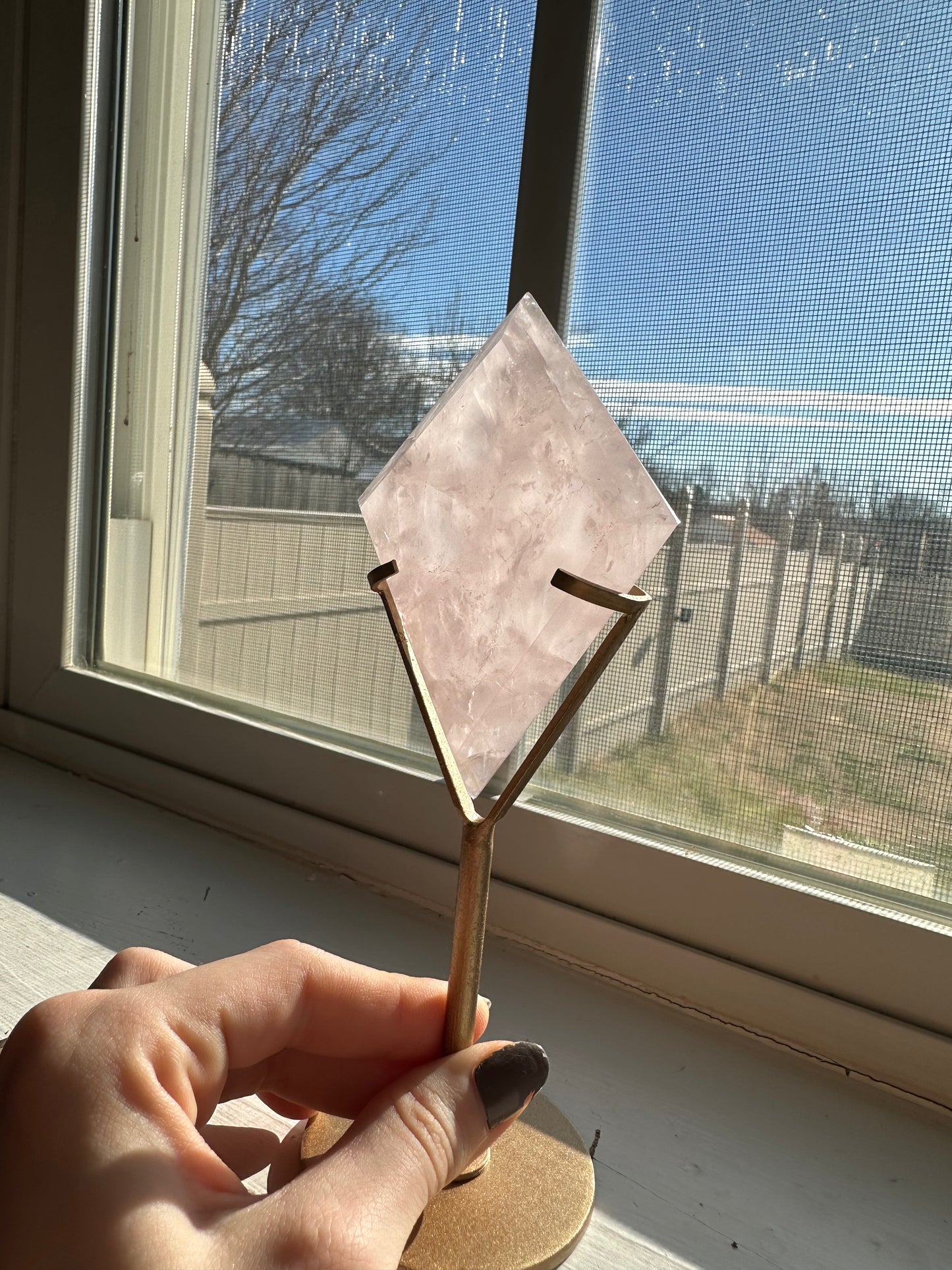 Rose Quartz Diamond + stand