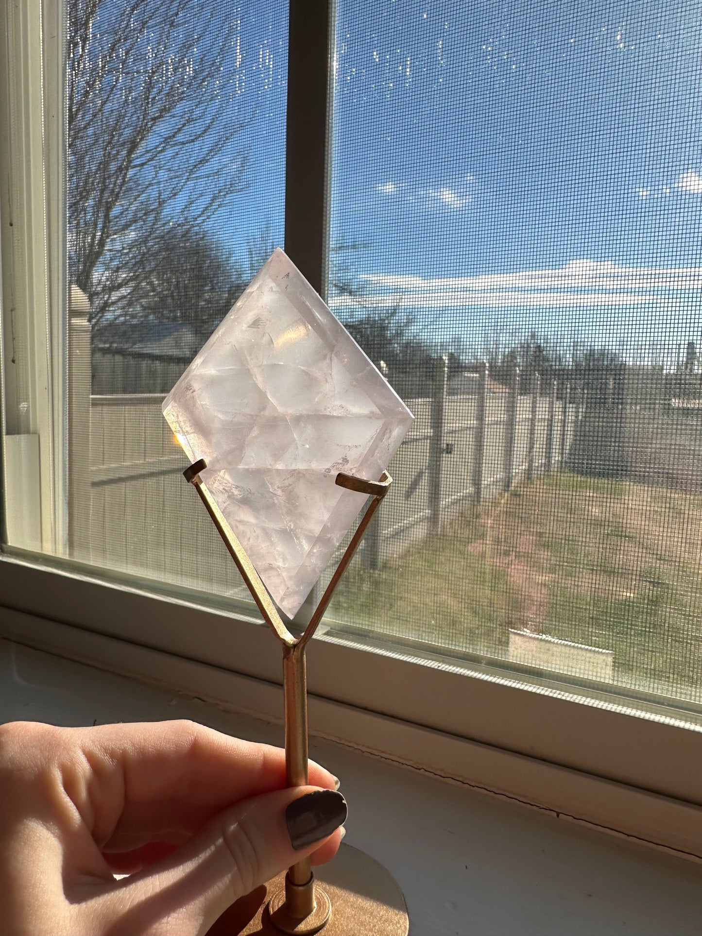 Rose Quartz Diamond + stand