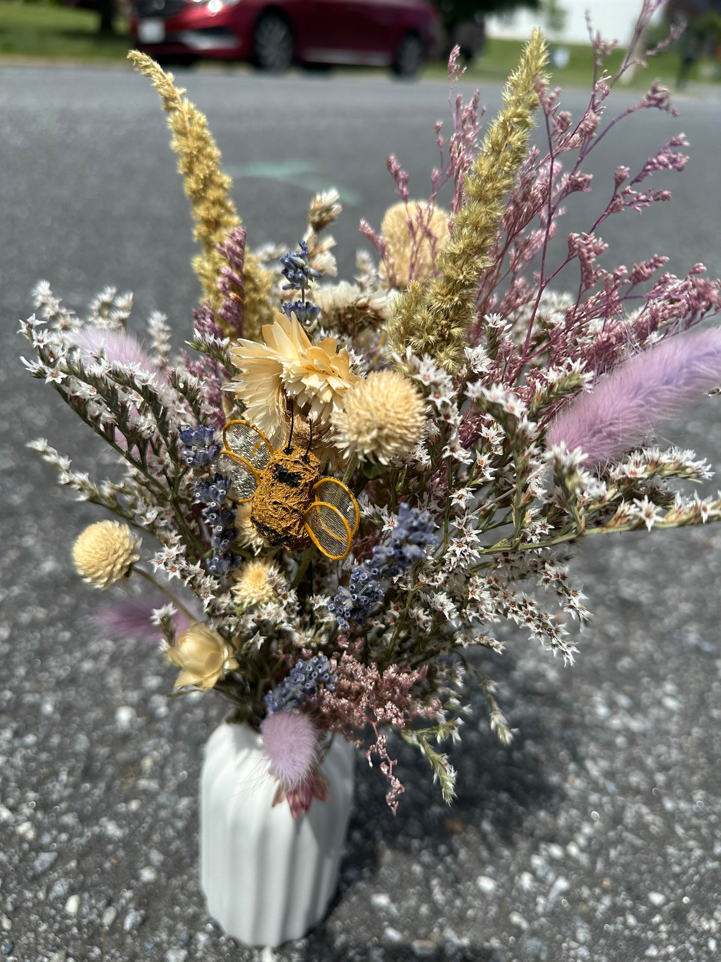Dried Purple Spring Bouquet with Bumble Bee