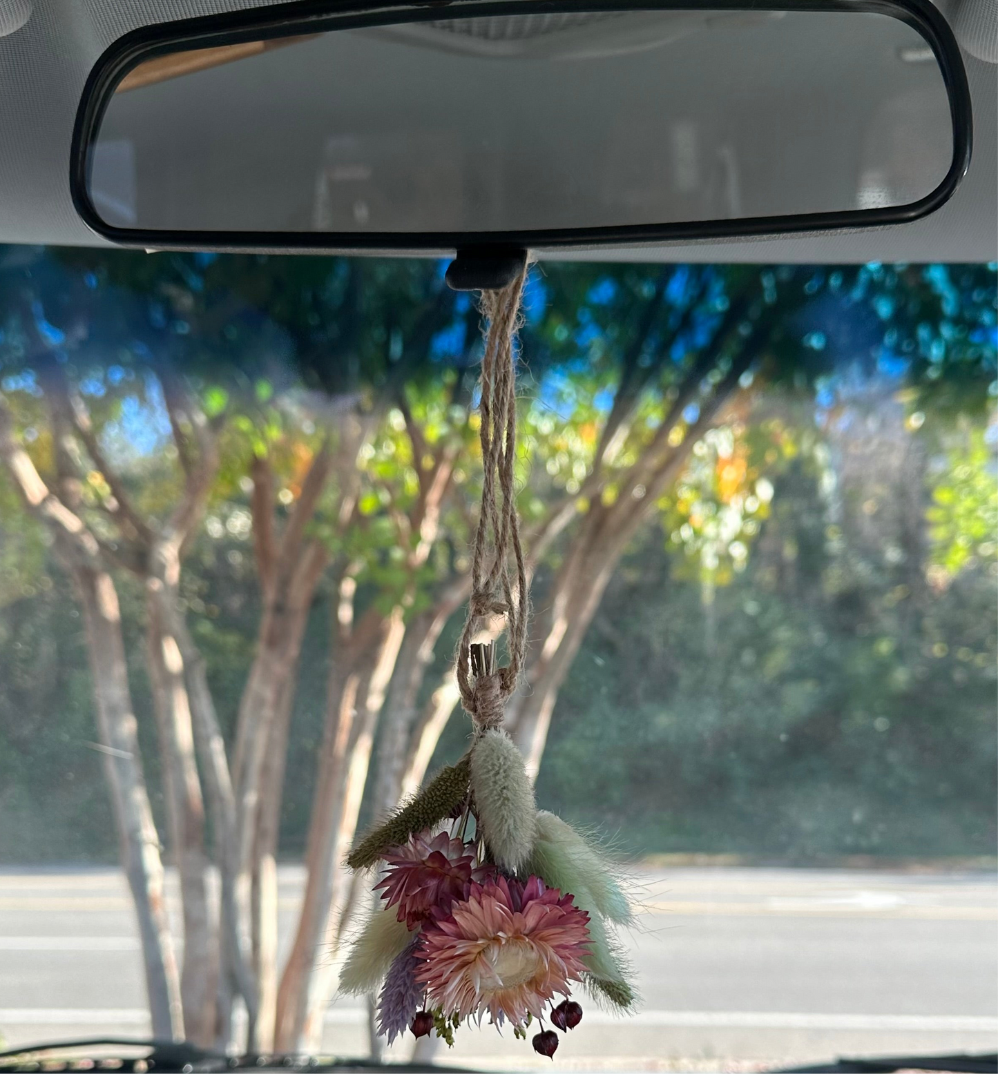 Pink+ Purple + Green Dried Car Bouquet