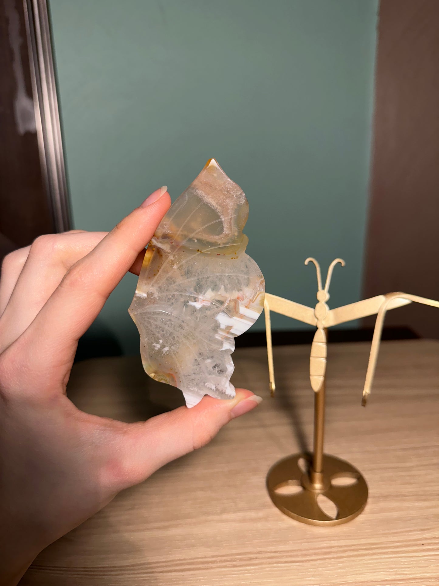 Flower Agate Butterfly with stand