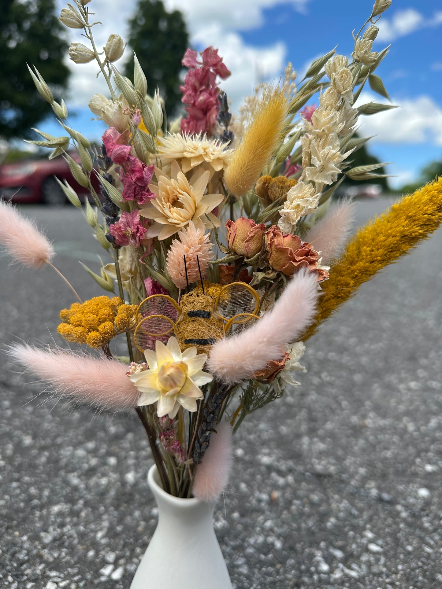 Pink Lemonade Dried Bouquet with Bumble Bee