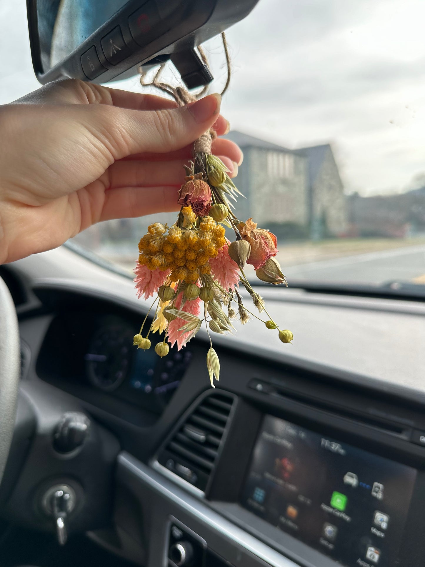 Pink lemonade dried car bouquet