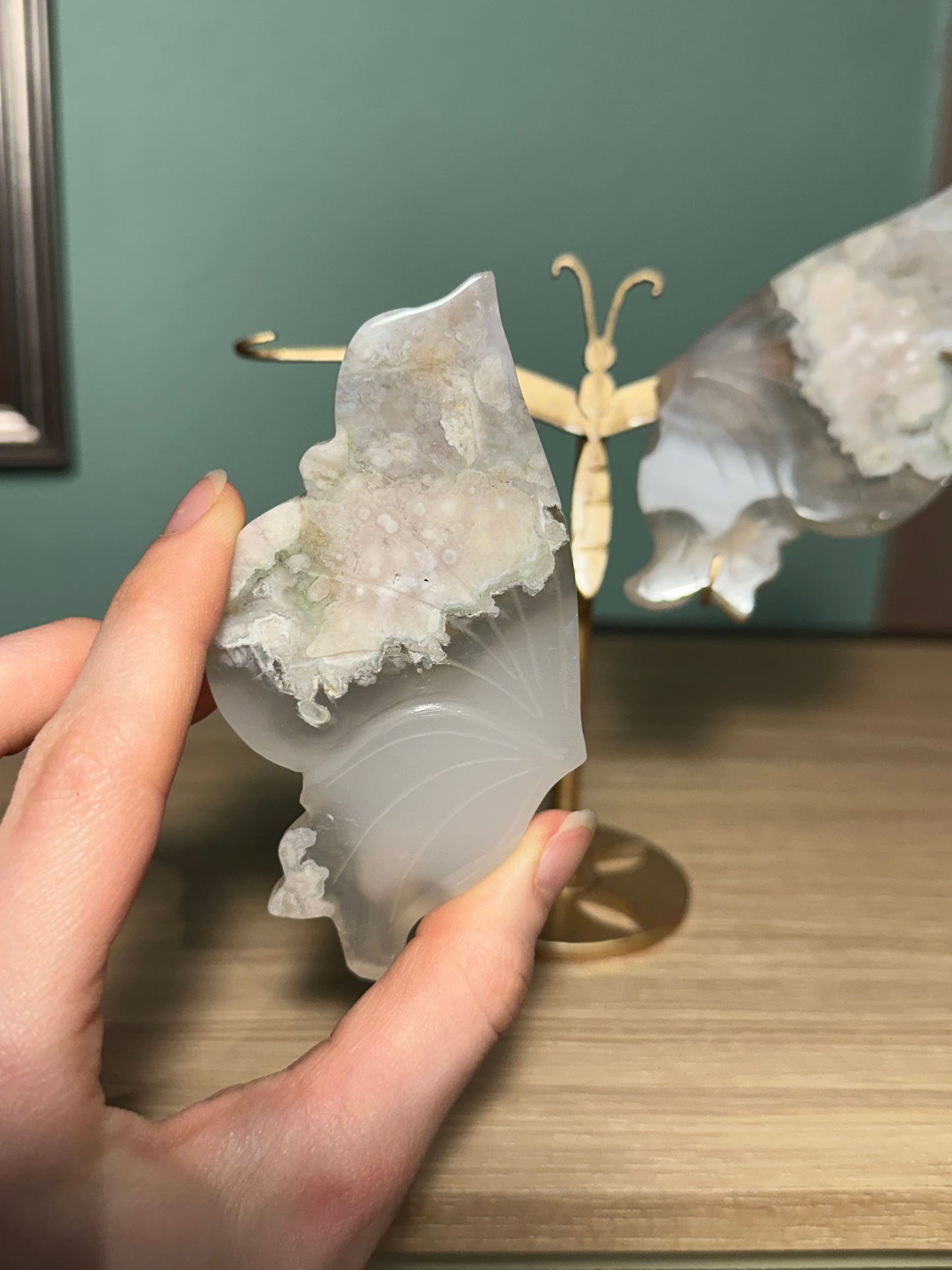 Flower Agate Butterfly with stand