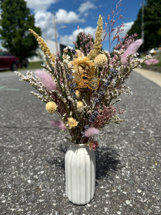 Dried Purple Spring Bouquet with Bumble Bee