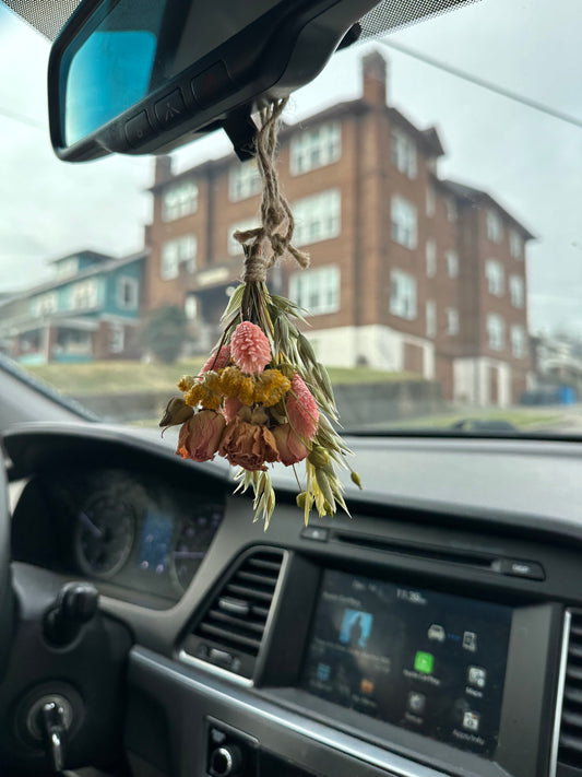 Pink lemonade dried car bouquet