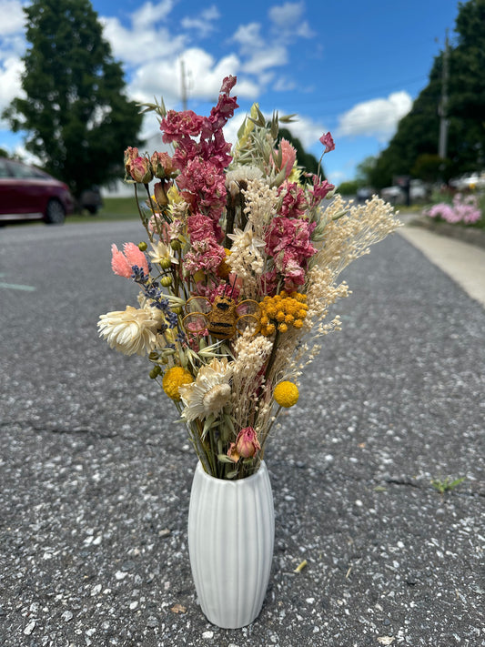 Pink Lemonade Dried Bouquet with Bumble Bee
