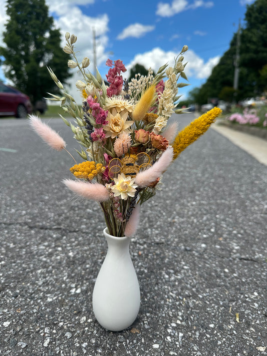 Pink Lemonade Dried Bouquet with Bumble Bee