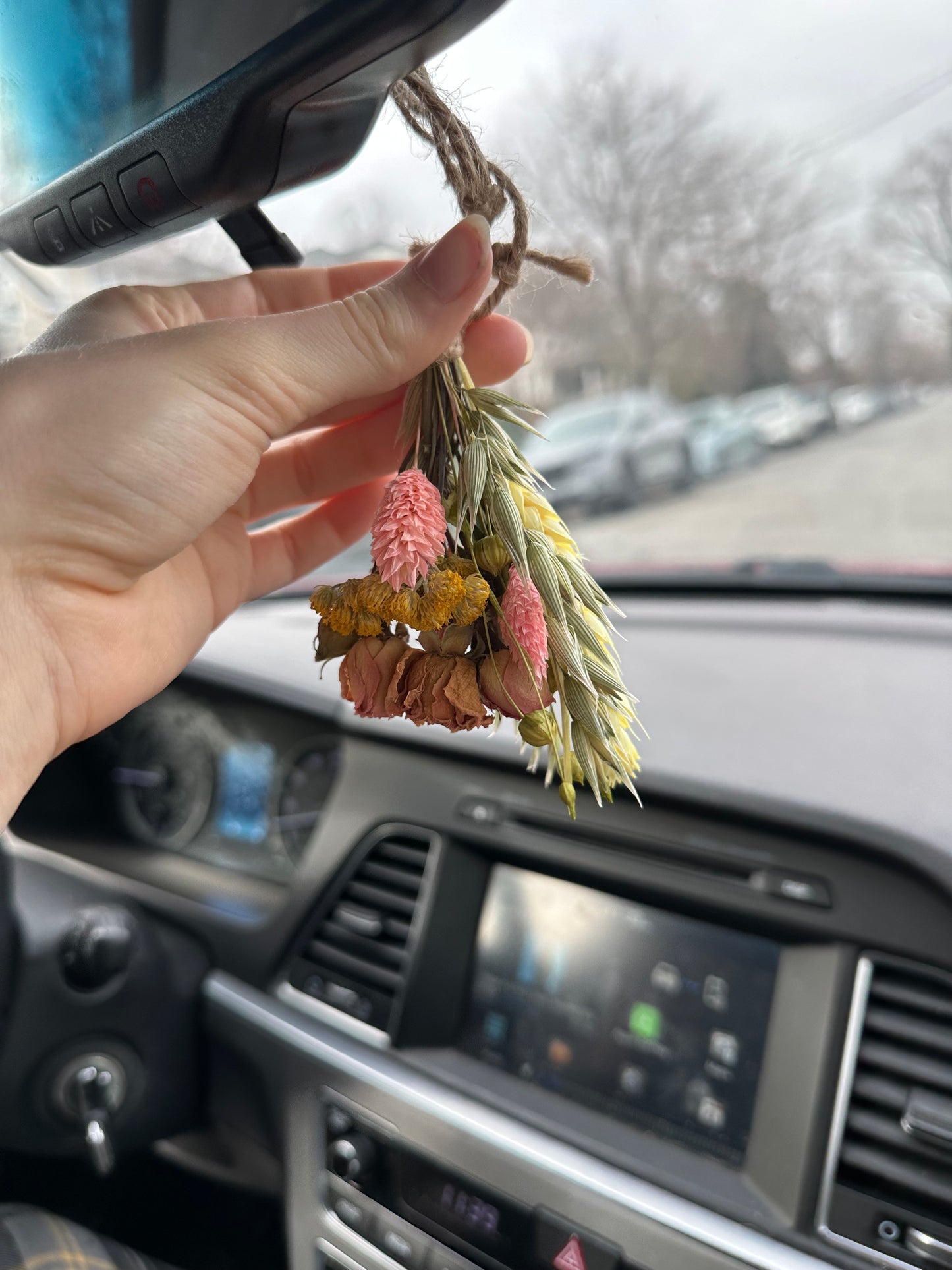 Pink lemonade dried car bouquet