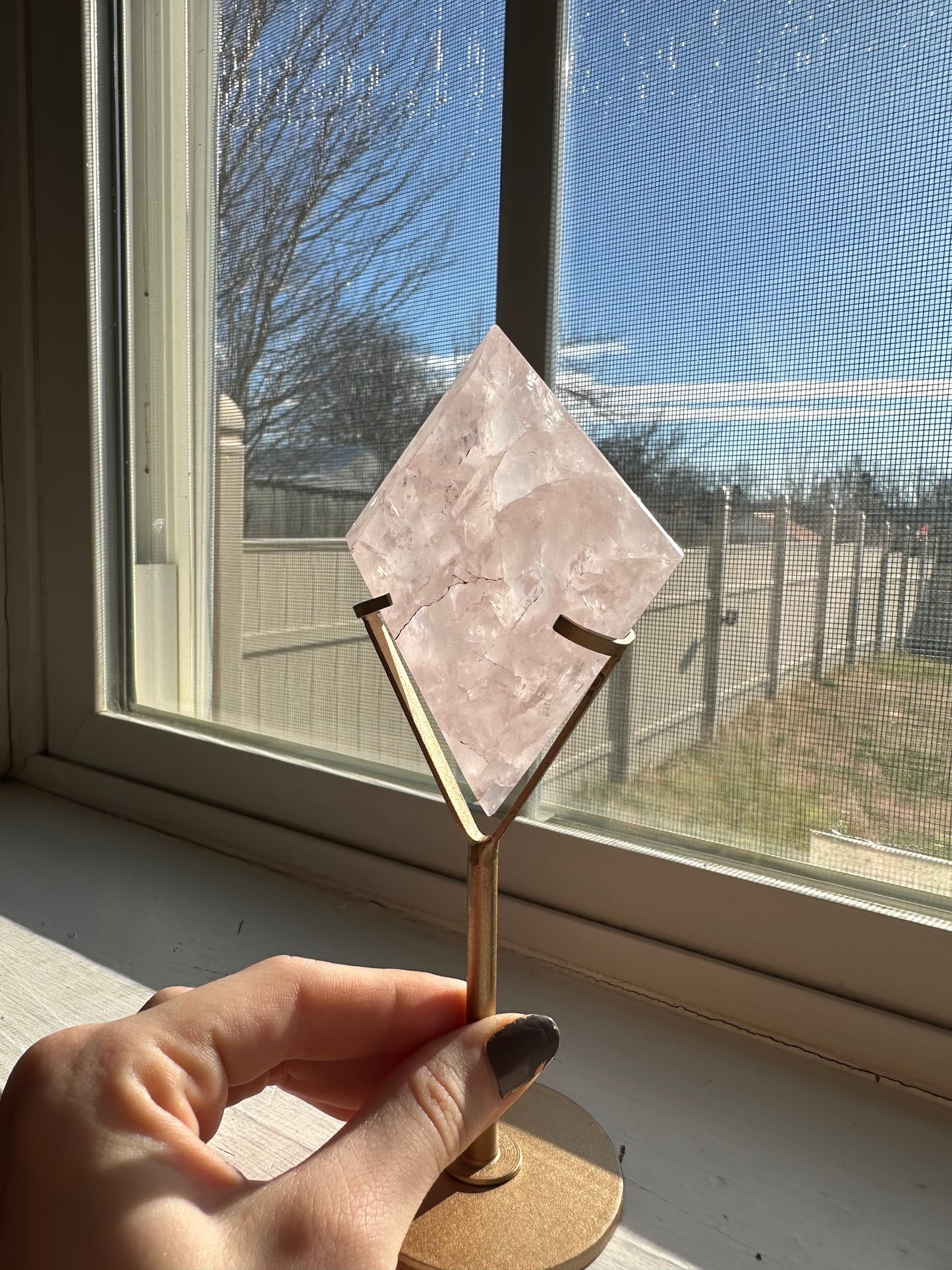 Rose Quartz Diamond + stand