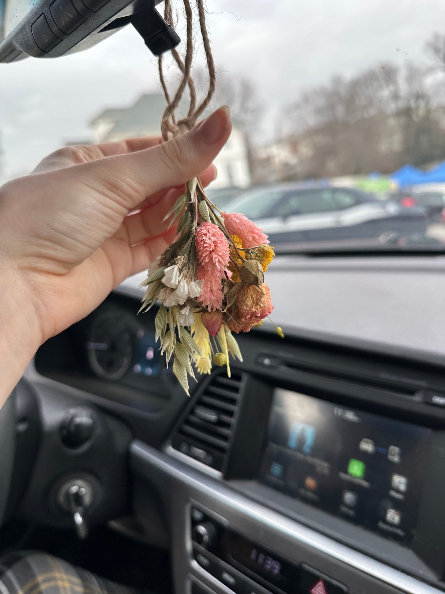 Pink lemonade dried car bouquet