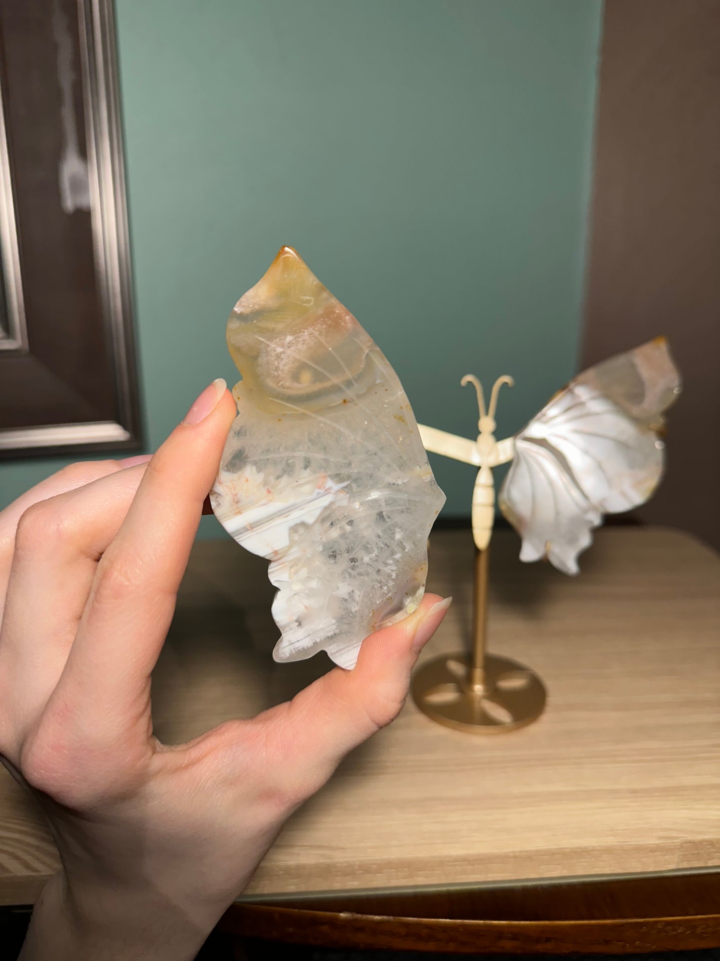 Flower Agate Butterfly with stand