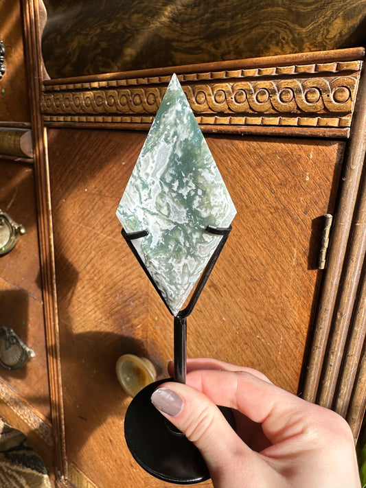 Moss Agate Diamond + stand