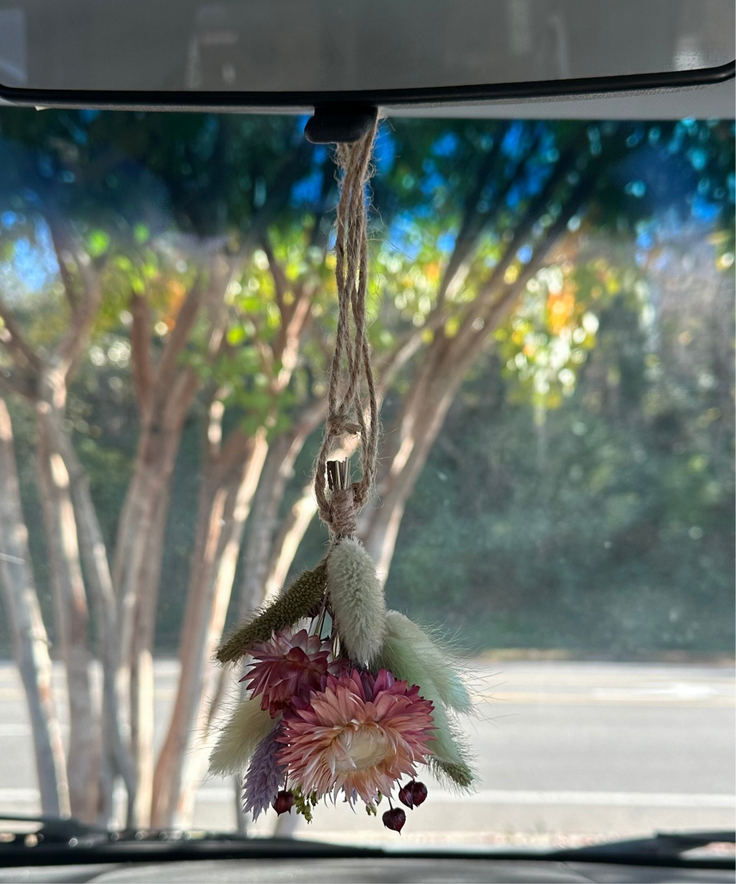 Pink+ Purple + Green Dried Car Bouquet