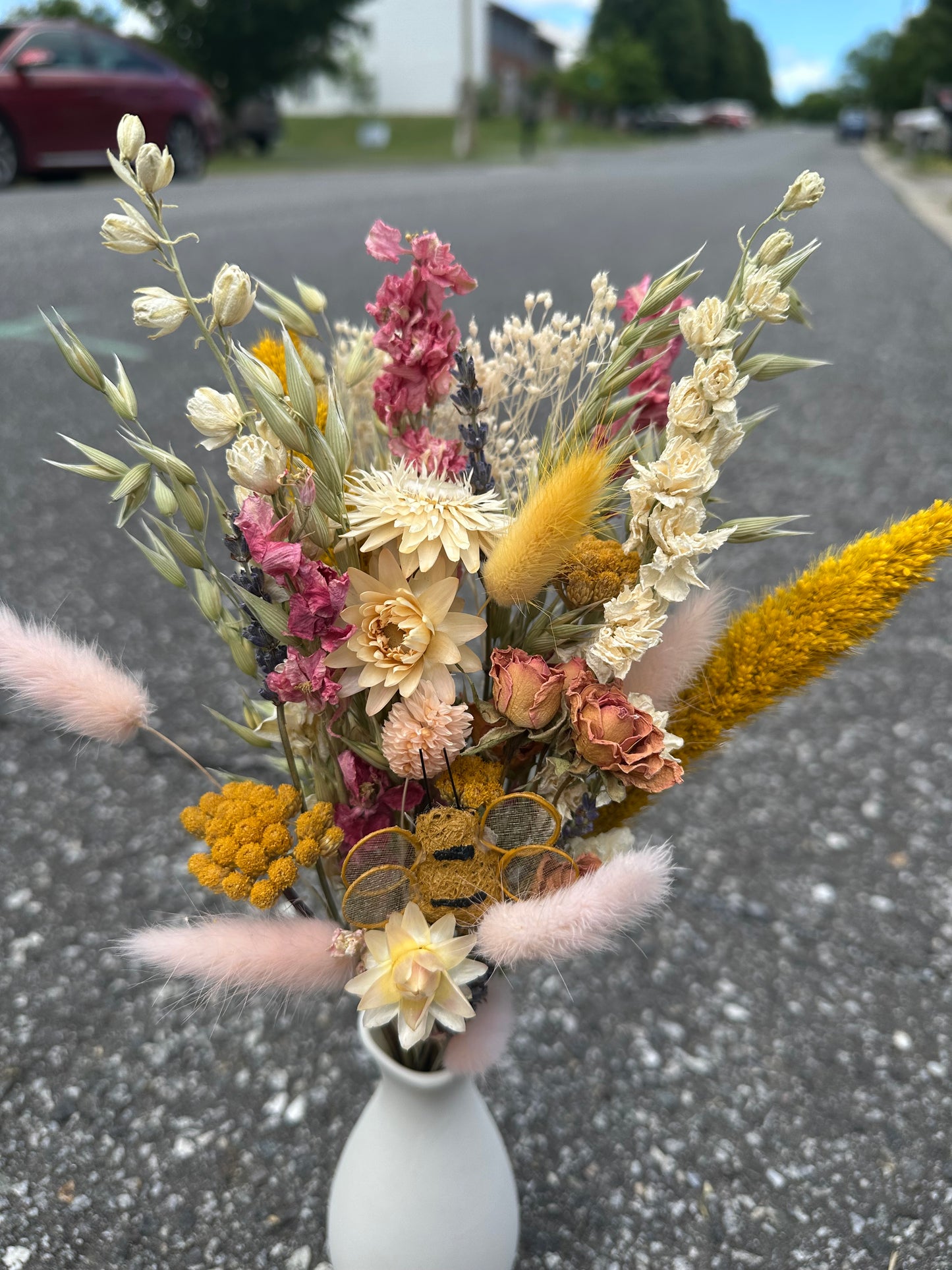 Pink Lemonade Dried Bouquet with Bumble Bee