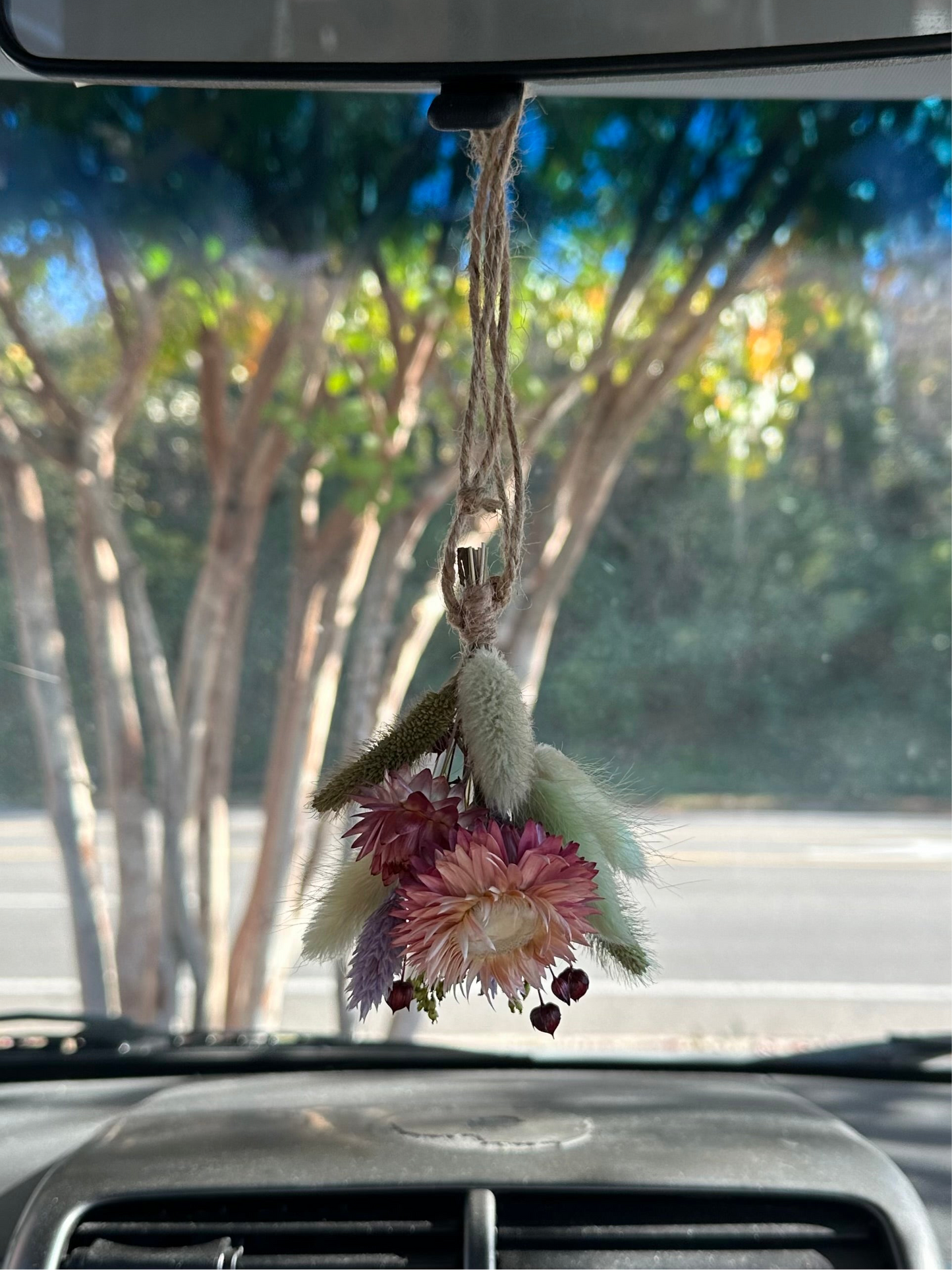 Pink+ Purple + Green Dried Car Bouquet