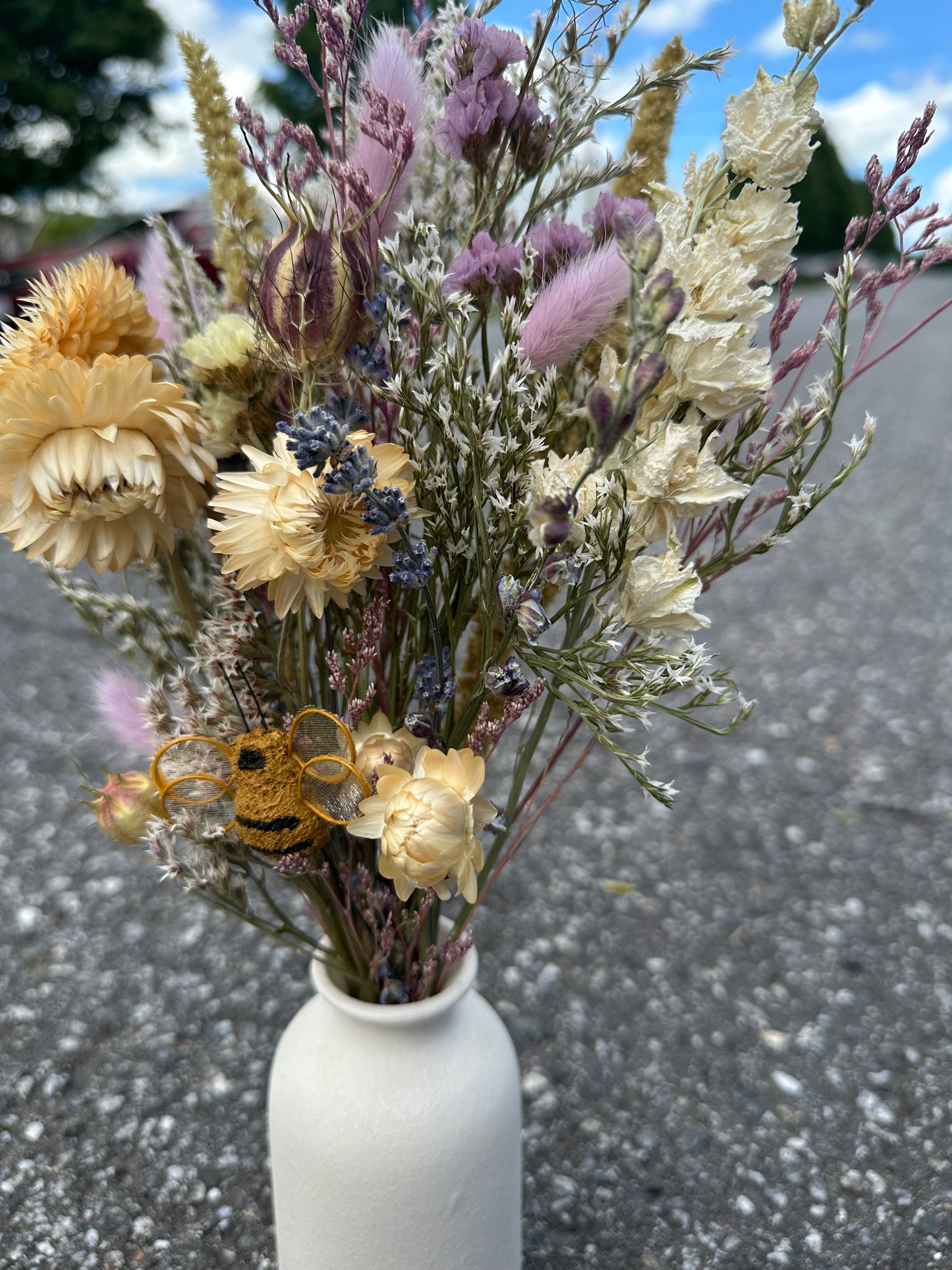 Dried Purple Spring Bouquet with Bumble Bee