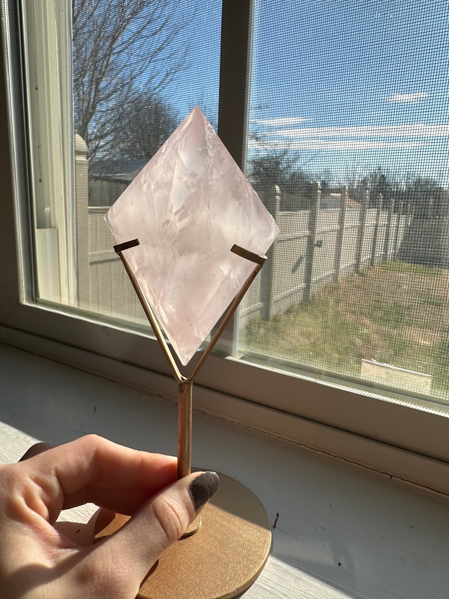 Rose Quartz Diamond + stand