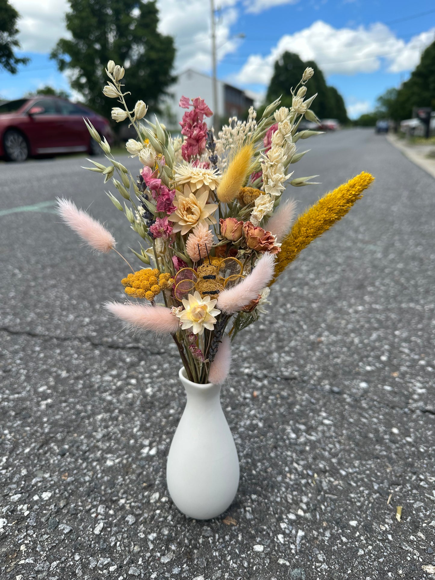 Pink Lemonade Dried Bouquet with Bumble Bee