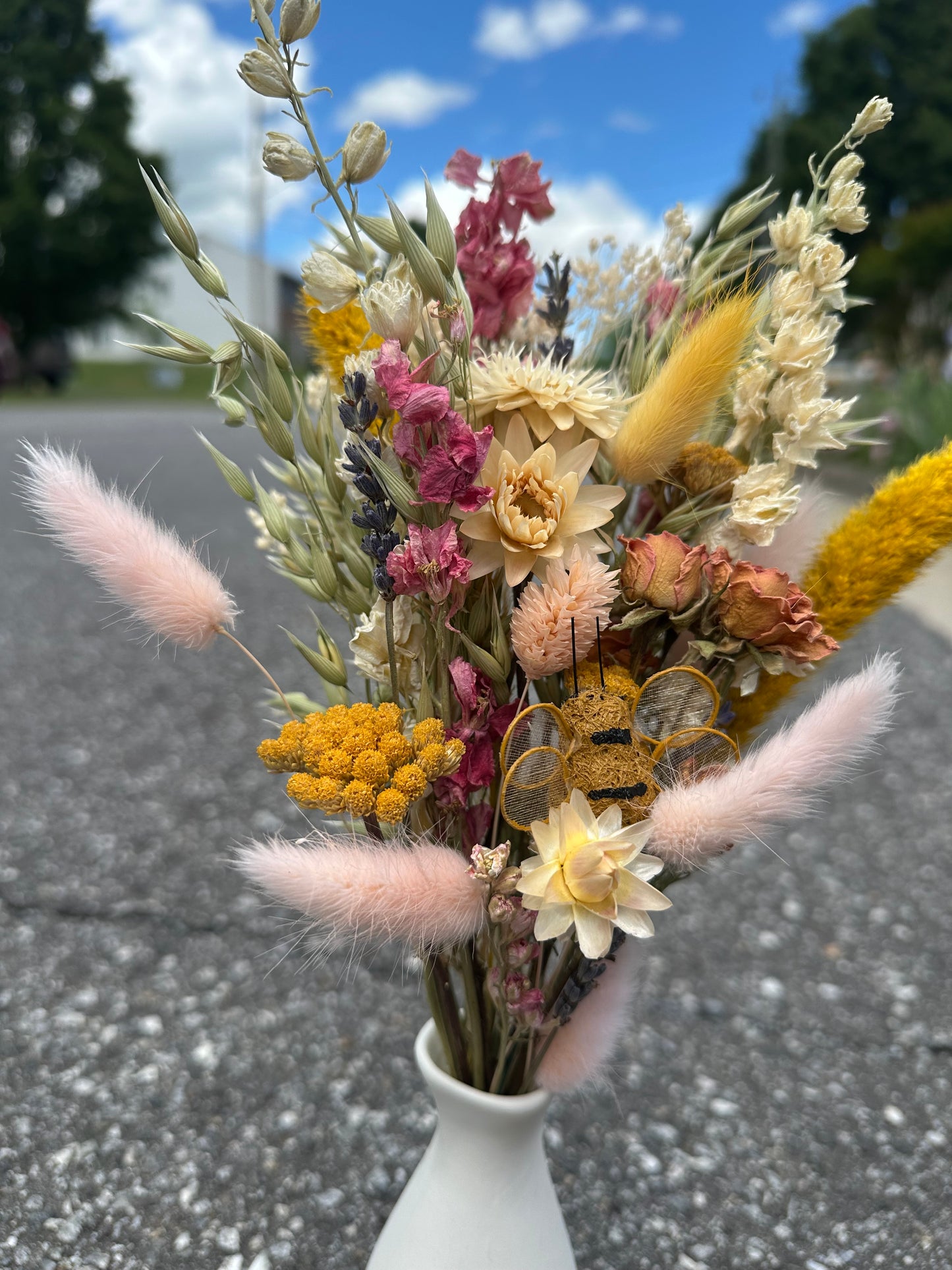 Pink Lemonade Dried Bouquet with Bumble Bee