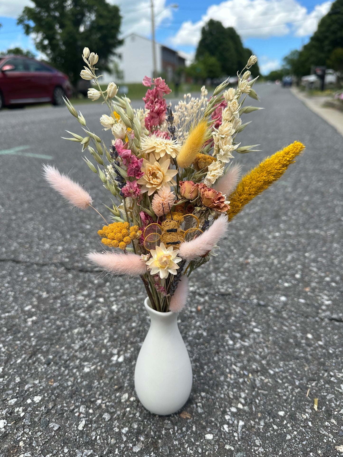 Pink Lemonade Dried Bouquet with Bumble Bee