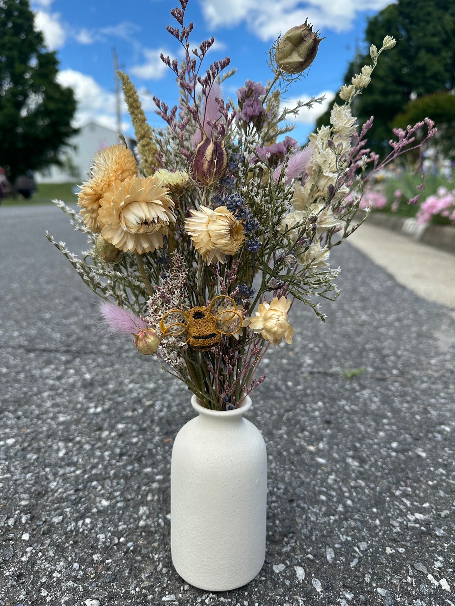Dried Purple Spring Bouquet with Bumble Bee