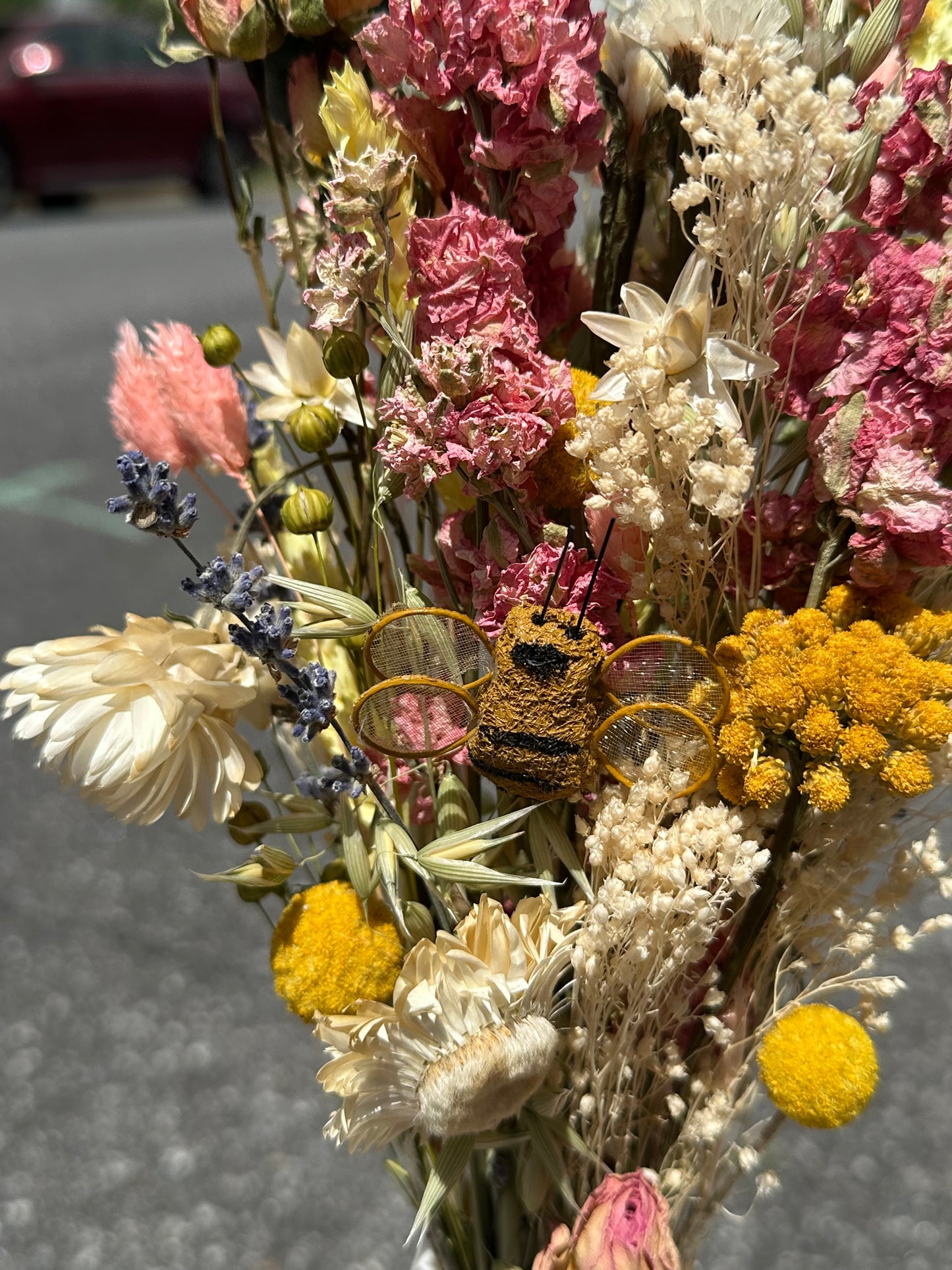 Pink Lemonade Dried Bouquet with Bumble Bee