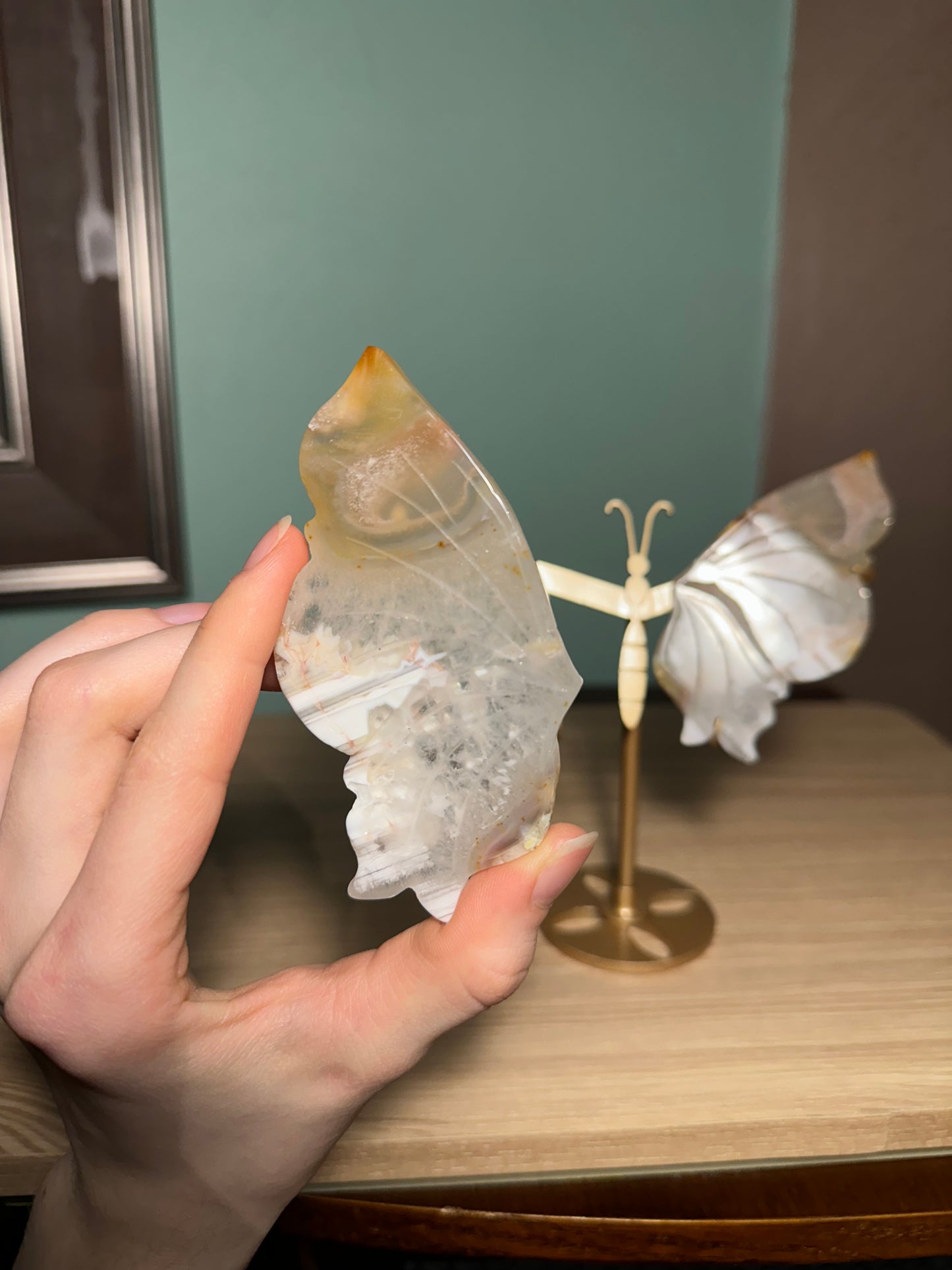 Flower Agate Butterfly with stand